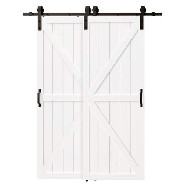 72in x 84in (Double 36"W Doors) White, Painted, Water Proof & MDF, Double K-Shaped Sliding Barn Door with Hardware Kit