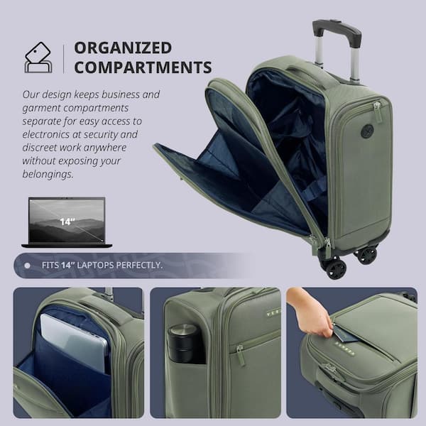 VERAGE 18 in. Spinner Small Suitcase Softside Lightweight Travel Bag for Men and Women Airplane Carry On Bag Sage Green GM23018 10SW 14 Gray green The Home Depot