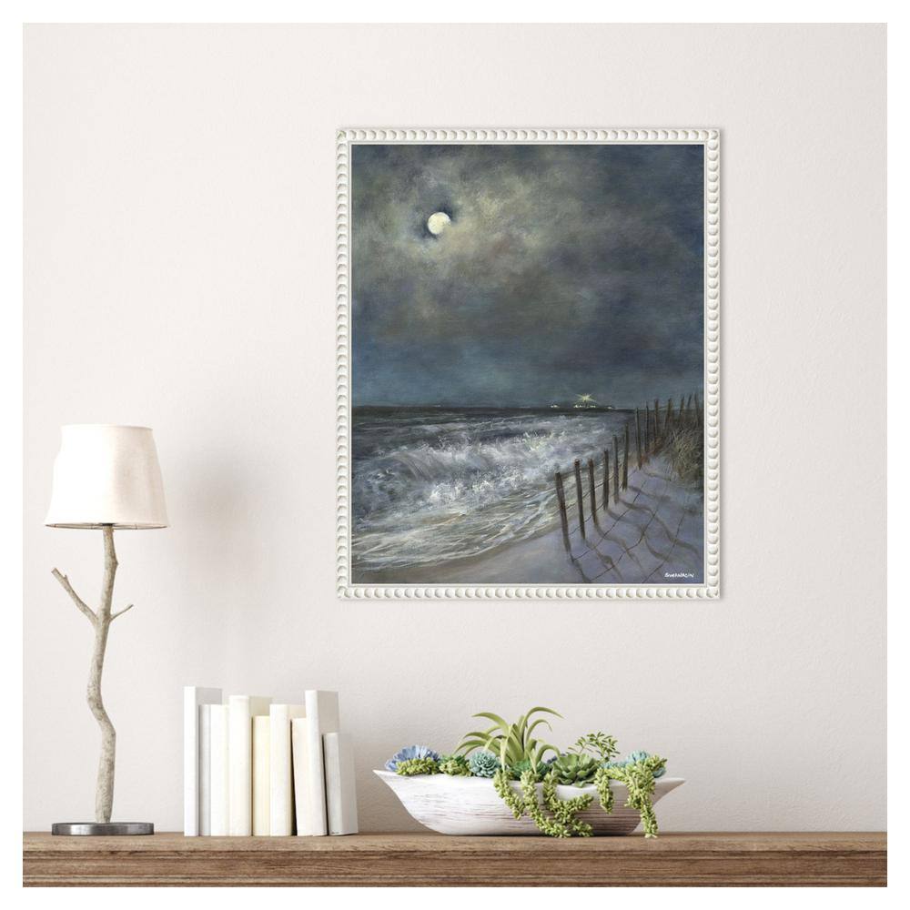 David Swanagin Coastal Nighttime Seascape Canvas Art with White Floater Frame