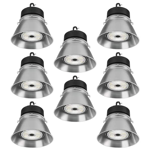 Commercial Electric 13.4 in. Round 400W Equivalent Integrated LED Brushed Nickel High Bay Light w/ Adjustable Beam 22,000 Lumen (8-Pack)