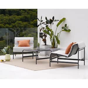 Grey 3-Piece Outdoor Metal Patio Conversation Set with Side Table and Removable Cushion
