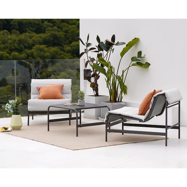 BANSA ROSE Grey 3-Piece Outdoor Metal Patio Conversation Set with Side Table and Removable Cushion