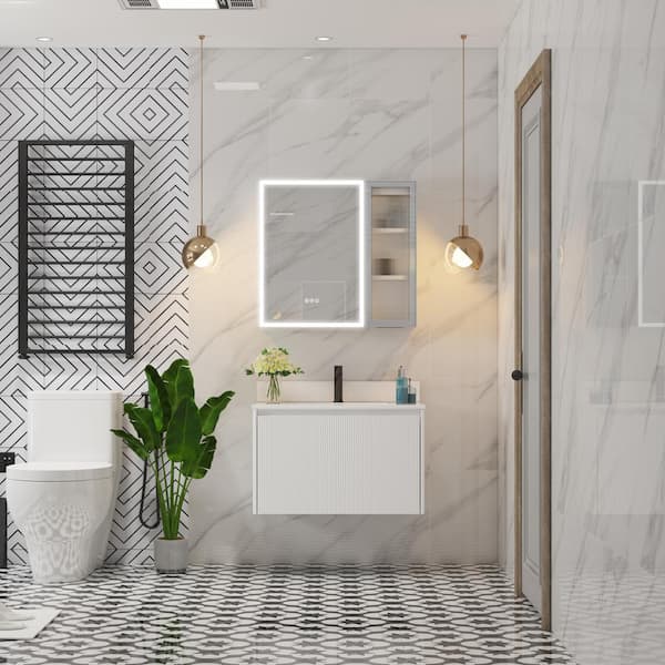 FLORA 30 in. W x 22 in. D x 20 in. H Single Sink Freestanding Bath Vanity in White with White Quartz Top