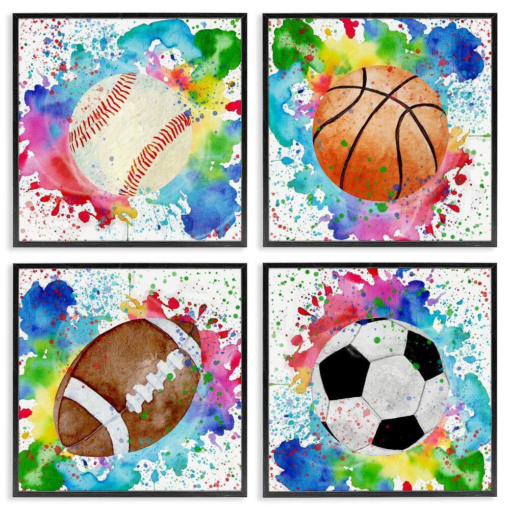 Rainbow Splatter Baseball by Kim Allen 4-Piece Black Framed Sports Giclee Art Print 12 in. x 12 in. price history on PriceWatchPro