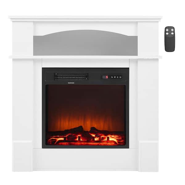 11.81in. Freestanding Fireplaces, 1500W 5120BTU Fake Electric Fireplace Stove Heater with Mantel, Overheating Protection