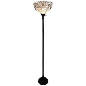 62 in. Brown and White 1 Dimmable (Full Range) Torchiere Floor Lamp for Living Room with Glass Dome Shade