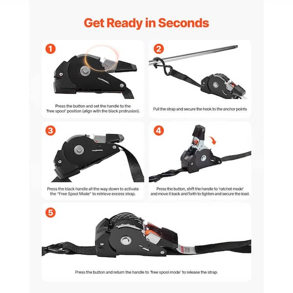 Retractable Ratchet Straps, 1 in. x 6 ft., 1200 lbs. Break Strength, Tie Down Straps with S Hooks, 2025 Update
