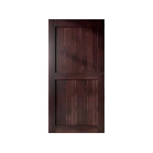 HOMACER 44 in. x 84 in. H-Frame Red Mahogany Solid Natural Pine Wood Panel Interior Sliding Barn Door Slab with H-Frame