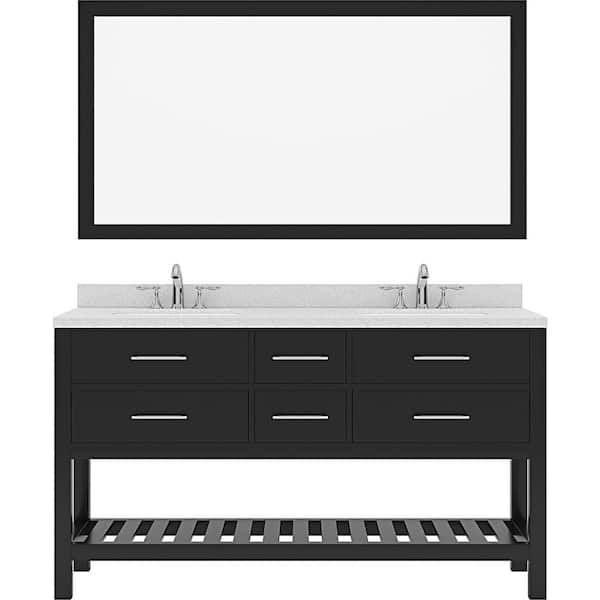 Virtu USA Caroline Estate 60 in. W x 22 in. D x 35 in. H Double Sink Bath Vanity in Espresso with Quartz Top and Mirror