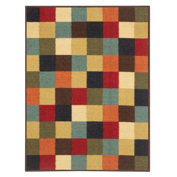 Ottomanson Basics Collection Non-Slip Rubberback Checkered Design 2x3 Indoor Area Rug/Entryway Mat, 2 ft. 3 in. x 3 ft., Multicolor