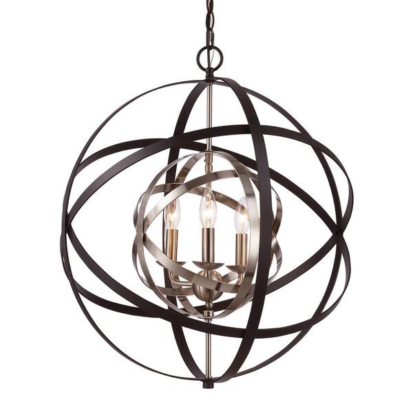 Bel Air Lighting Monrovia 3-Light Rubbed Oil Bronze and Antique Silver Leaf Pendant
