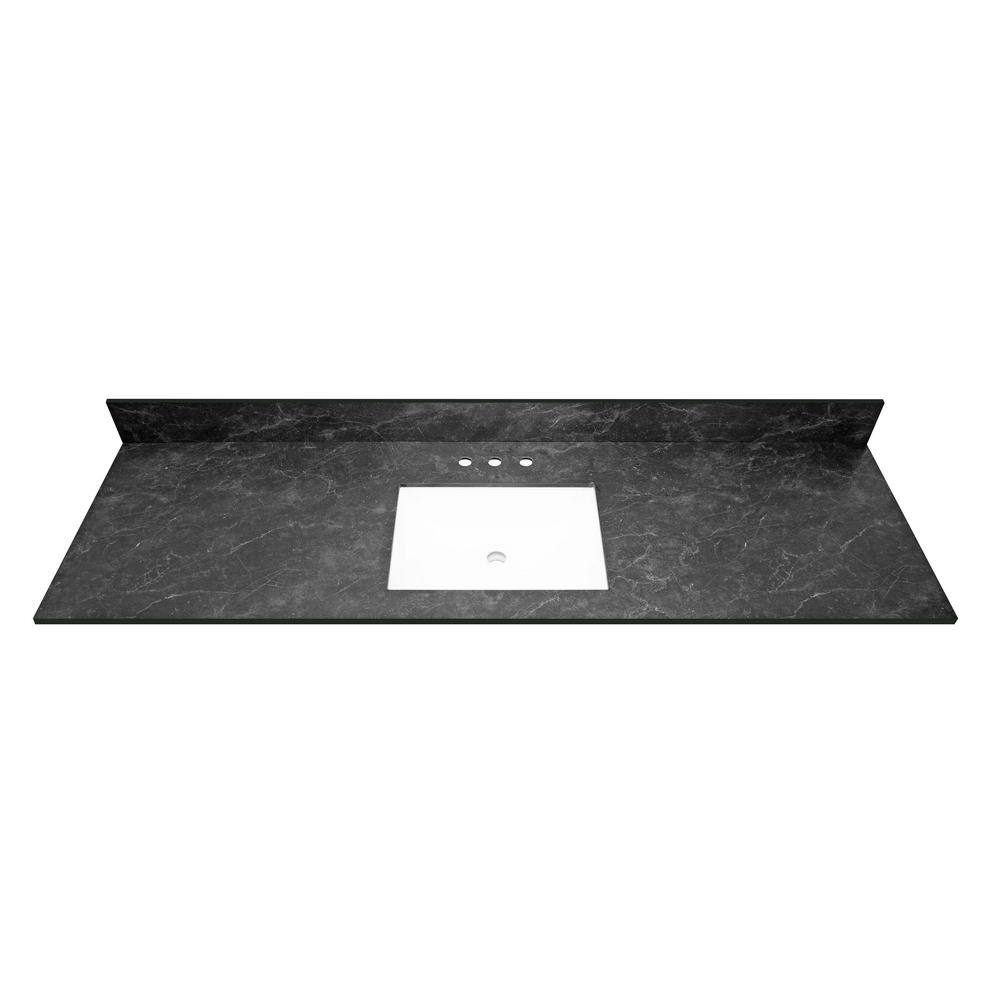 THINSCAPE 73 in. W x 22 in. Vanity Top in Black Amani with Single White ...