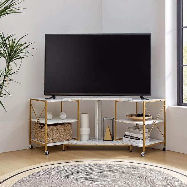 Flamin White 60.25 in. W Flexible TV Stand with Power Outlets