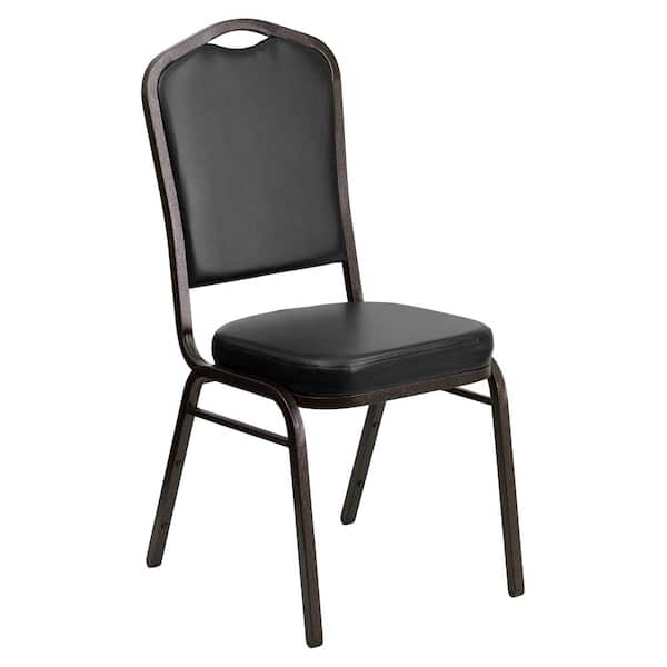 Hercules Vinyl Crown Back Ergonomic Banquet Chair in Black Vinyl/Gold Vein Frame