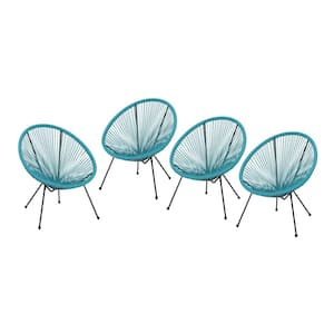 Ansor Black Metal Outdoor Patio Lounge Chair in Teal (4-Pack)