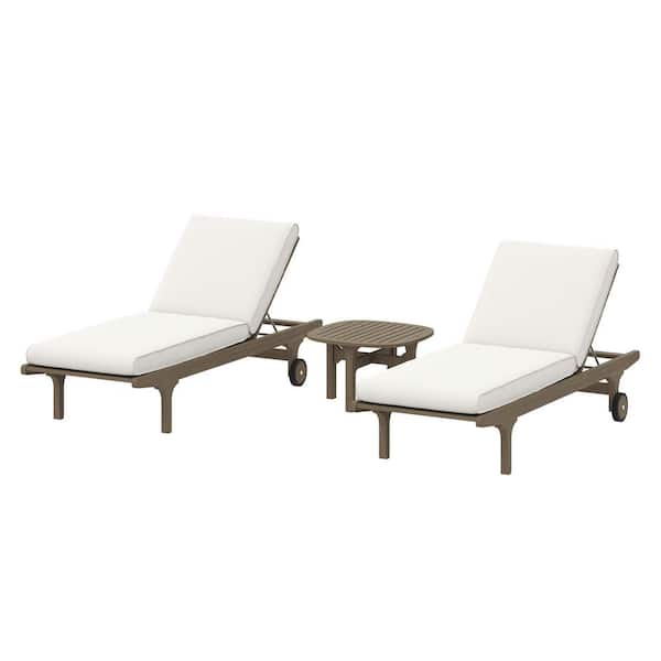 Saratoga Outdoor Patio Teak Wood 3-Piece Chaise Lounge Furniture Set in Weathered Gray