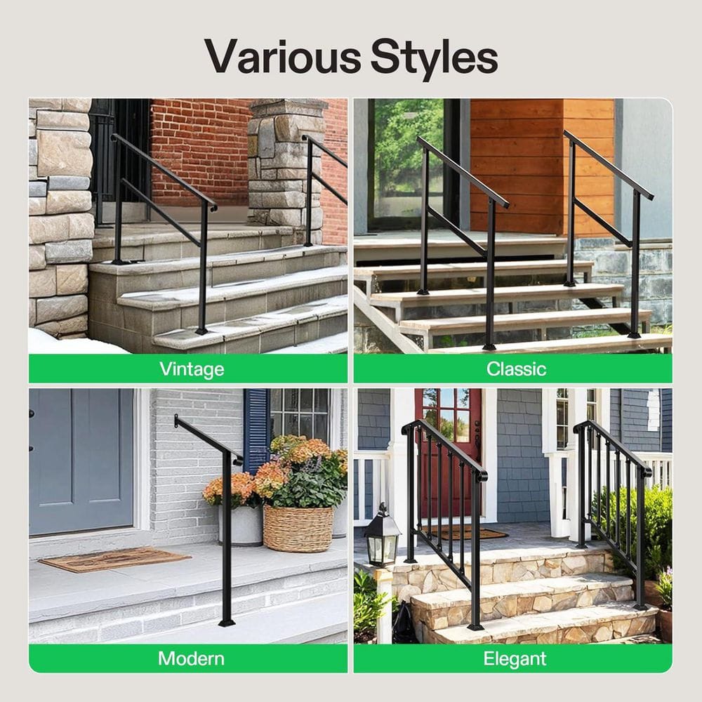 VIVOSUN 3-4 Step Black Wrought Iron Stair Handrail Kit