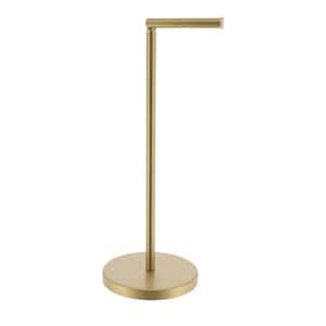 Elegant Freestanding Gold Toilet Paper Holder with Folding Arm and Reserve Holds 5-Rolls for Compact Bathrooms