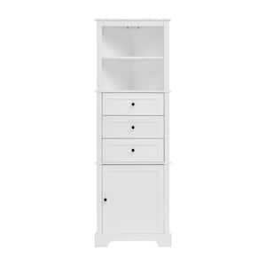 23 in. W x 13 in. D x 68.3 in. H White Triangle Bathroom Linen Cabinet with 3-Drawers and Adjustable Shelves