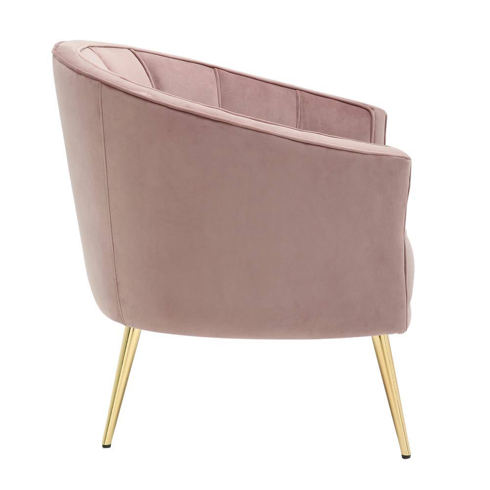 Blush Pink Velvet Barrel Accent Chair with Metal Legs