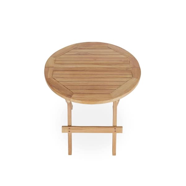 Teak Wood 20 in. Round Folding Outdoor Side Table, Patio Slatted