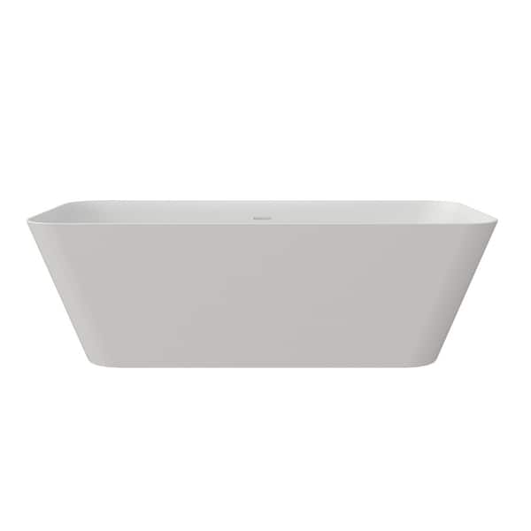 67 in. x 30 in. Flatbottom Solid Surface Rectangle Freestanding Soaking Bathtub with Repair Kit in Matt White