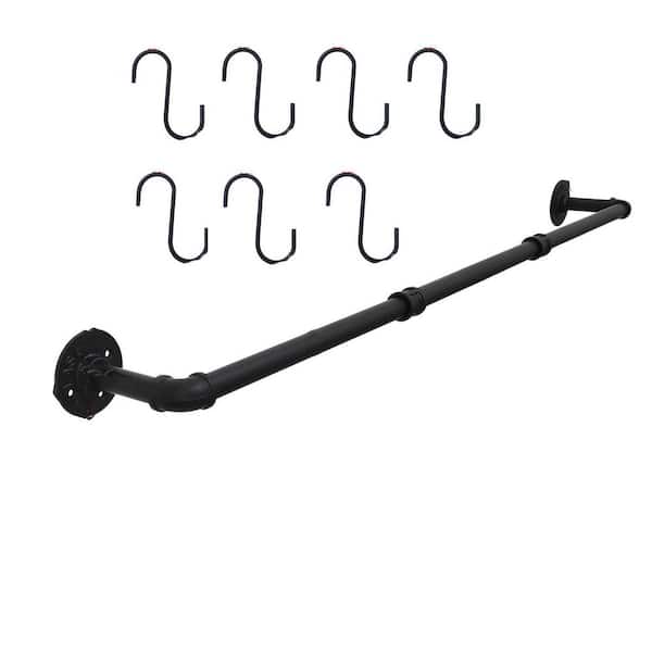 Black Wall Mounted Pot Pan Utensil Organizer Rack with 15 S Hooks Detachable Iron Hanging Rail 50 Inch Long Space Saver