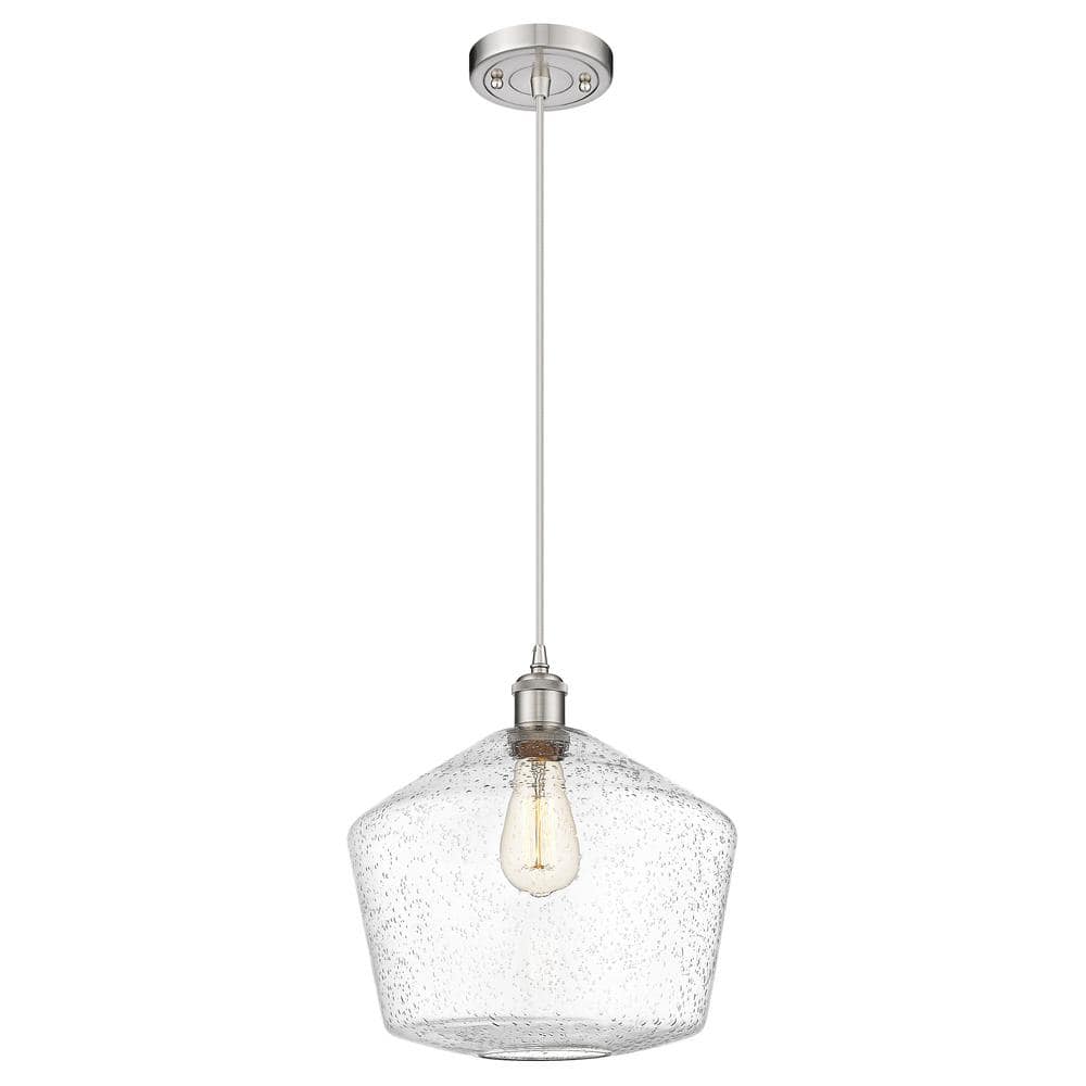 Cindyrella 100-Watt 1-Light Brushed Satin Nickel Standard Mini Pendant Light with Seeded Glass Shade, No Bulbs Included price history on PriceWatchPro