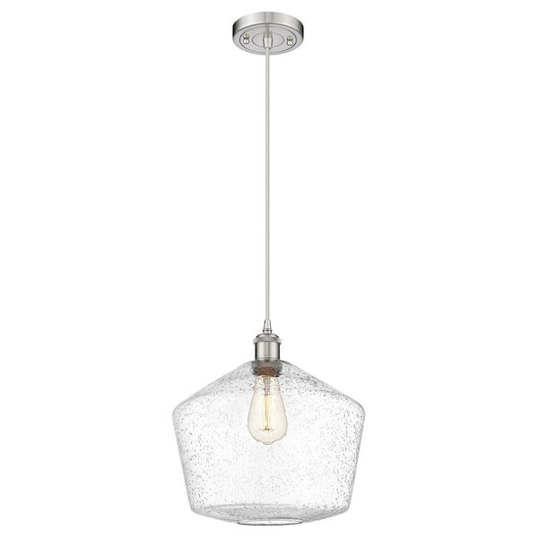 Cindyrella 100-Watt 1-Light Brushed Satin Nickel Standard Mini Pendant Light with Seeded Glass Shade, No Bulbs Included