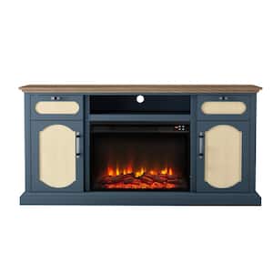 62 in. Freestanding Wooden Electric Fireplace TV Stand in Navy for TVs up to 65 in.