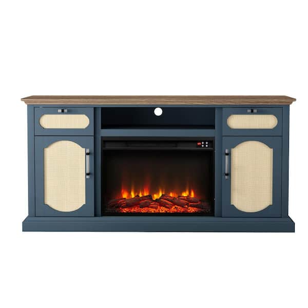 FESTIVO 62 in. Freestanding Wooden Electric Fireplace TV Stand in Navy for TVs up to 65 in.