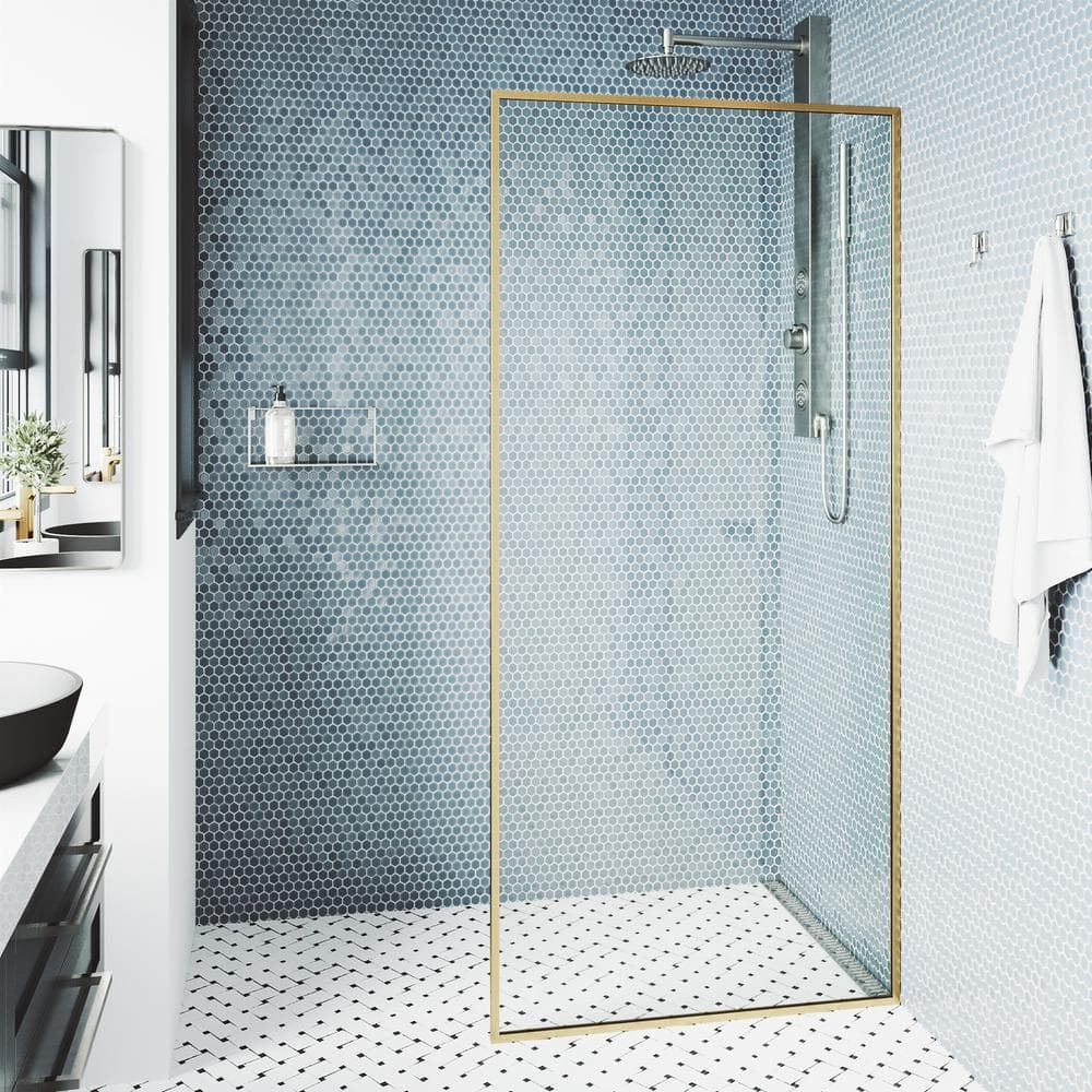 Matte Gold and Clear Glass Fixed Shower Screen