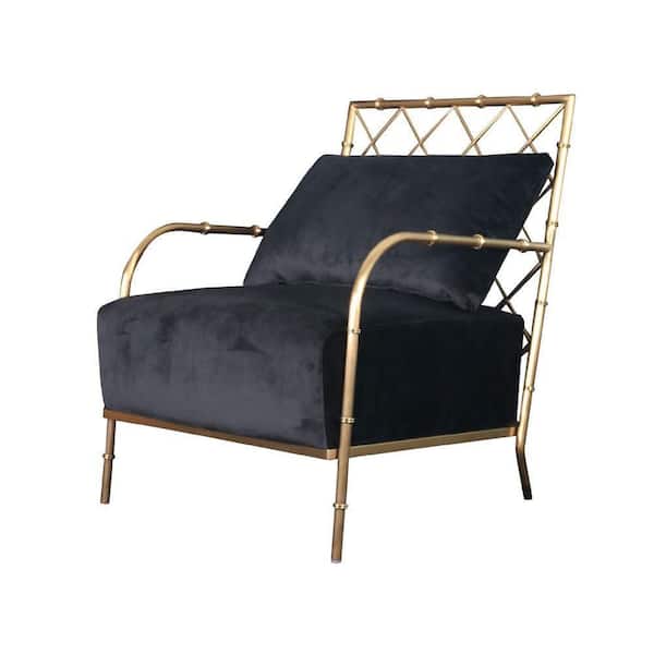 Benjara Reno Black and Gold Fabric Loose Pillow Back Accent Chair