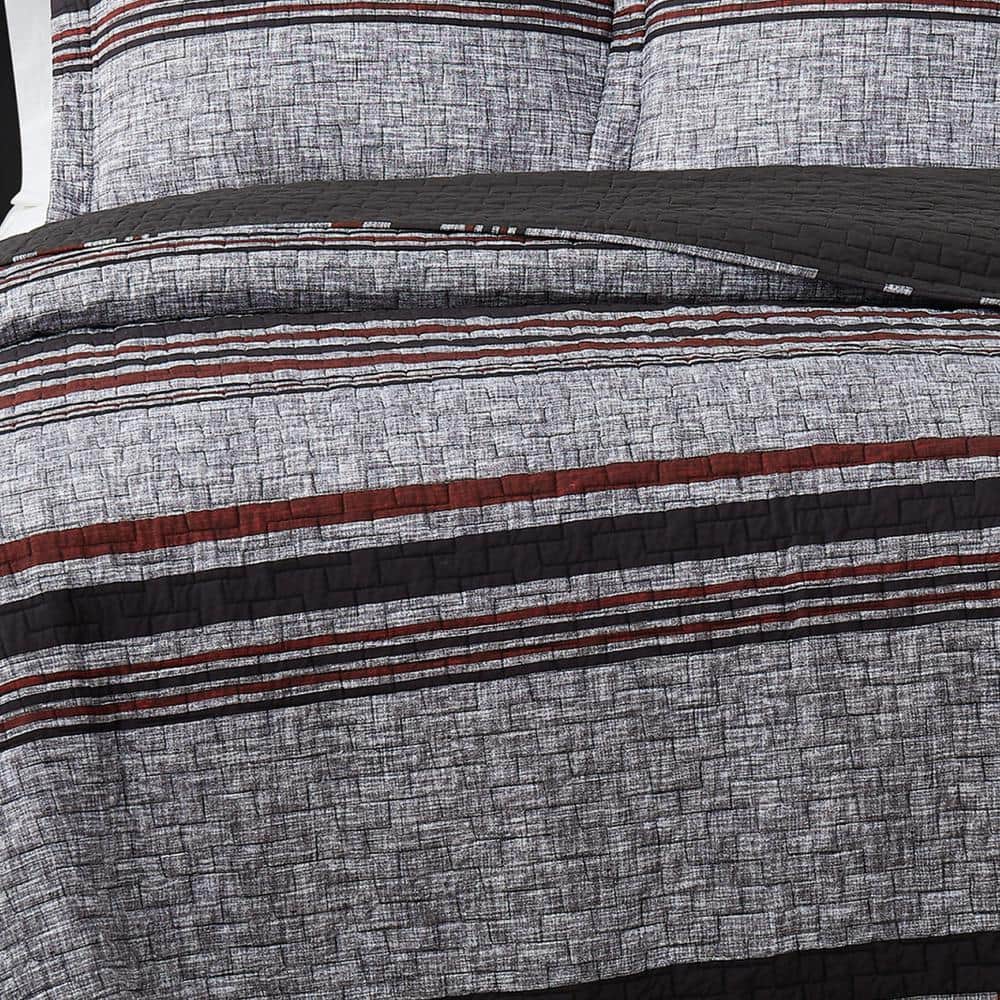 Black and Gray Reversible Microfiber Twin Quilt Set