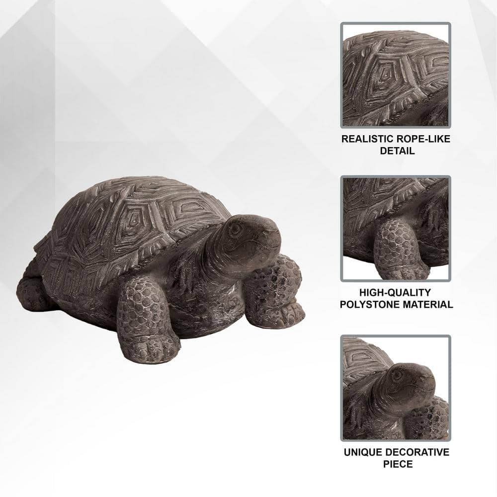 16.1" Grey Polystone Walking Turtle Statue for Indoor Outdoor Decor