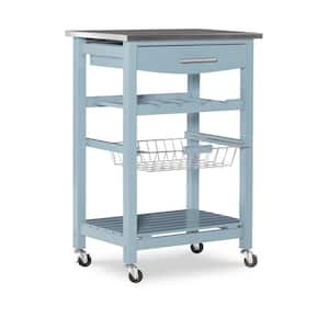 Todd Blue Kitchen Cart with Stainless Steel Top and Storage