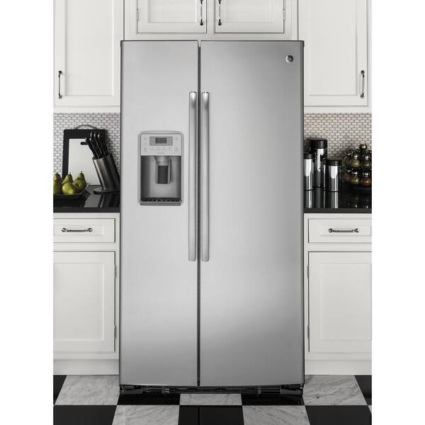 Ge Profile 21 9 Cu Ft Side By Side Refrigerator In Stainless Steel Counter Depth Pzs22mskss The Home Depot
