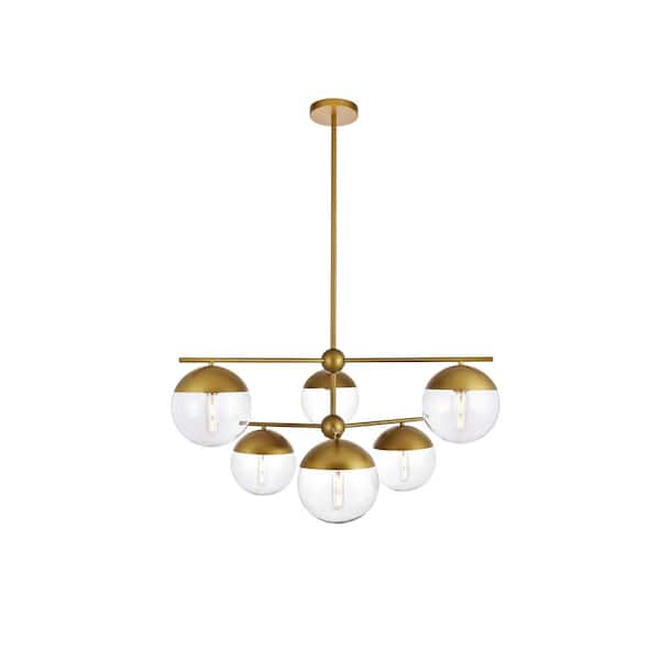 Unbranded Timeless Home 36 in. 6-Light Brass and Clear Pendant Light, Bulbs Not Included