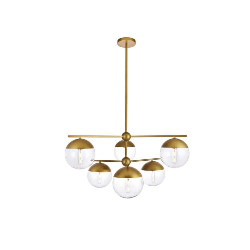 Timeless Home Ellie 6-Light Brass Pendant with 8 in. W x 7.5 in. H Clear Gl
