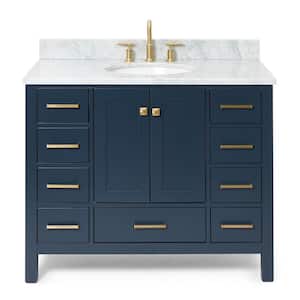 Cambridge 43 in. W x 22 in. D x 35.25 in. H Vanity in Midnight Blue with Marble Vanity Top in White with Basin