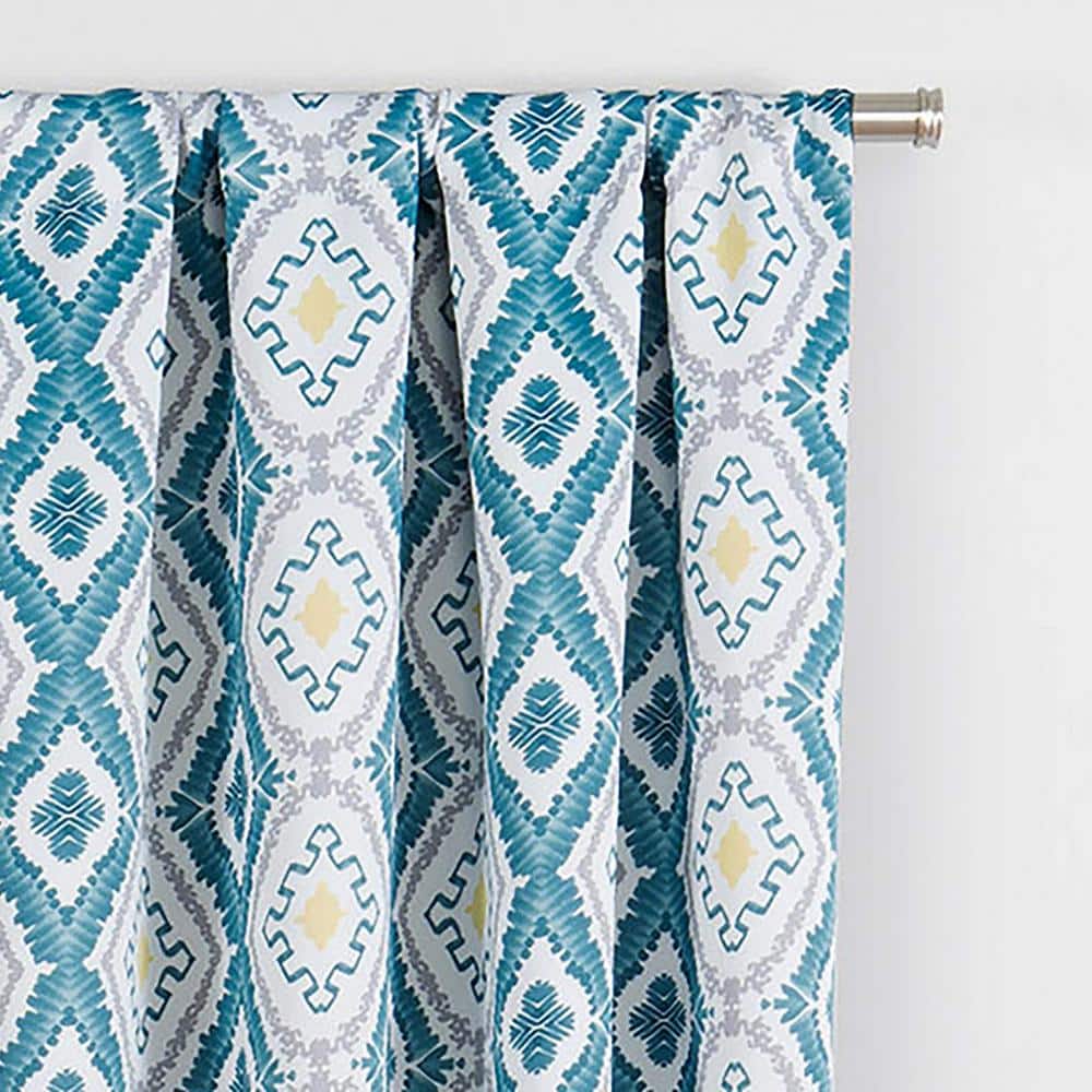 Teal Bohemian Ikat Blackout Polyester Rod Pocket Curtains