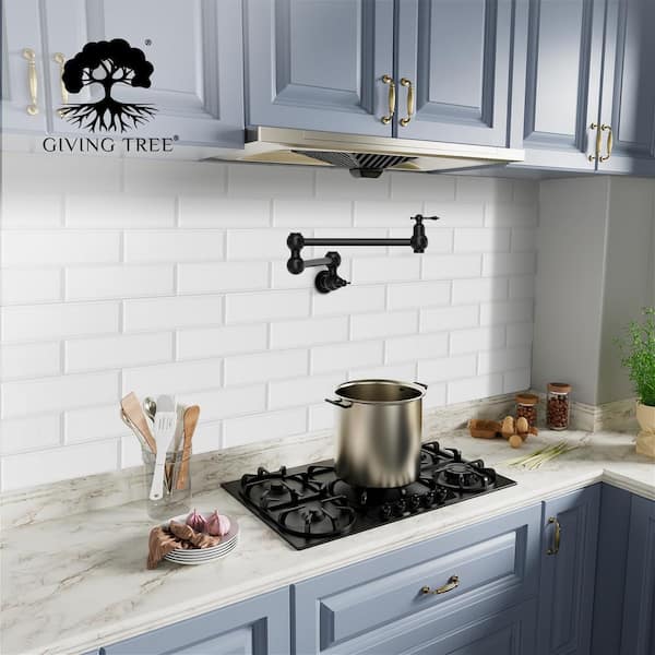 Giving Tree Wall Mount Pot Filler Faucet Double-Handle in Matte Black