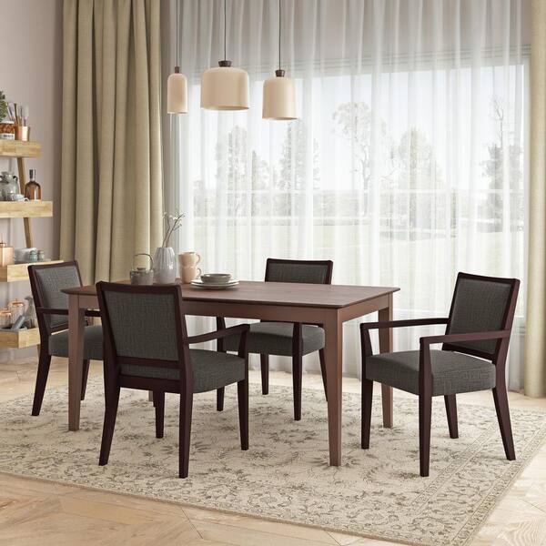 Handy Living Emelia Espresso Finish And, Fabric Upholstered Dining Chairs With Arms