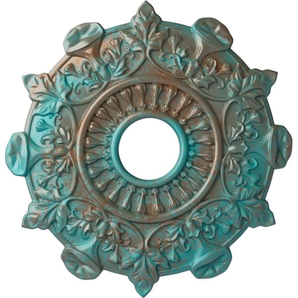 Ekena Millwork 1 in. x 17-1/2 in. x 17-1/2 in. Polyurethane Preston Ceiling Medallion, Copper Green Patina