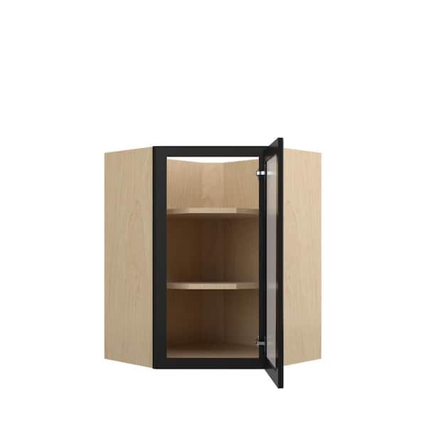 Kunal Kitchens Belle Haven Recessed 27 in. W x 30 in. H x 15 in. D in Driftwood Plywood Assembled Frosted Glass Wall Corner Diagonal