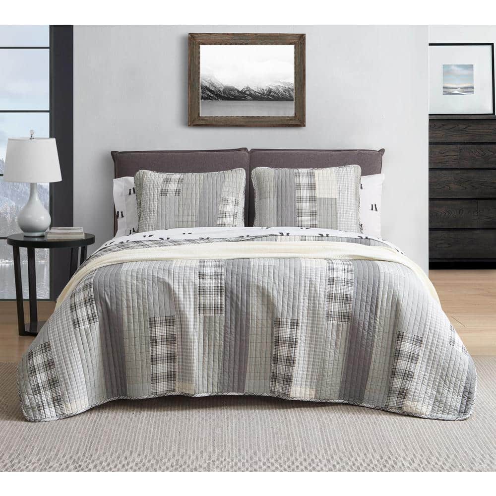Gray Cream The Industrial Shop Edison Stripe Comforter  & Sham 3pc Set Twin 
