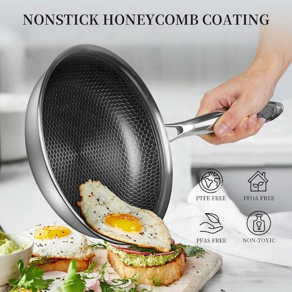 JFVKAF 3-Piece Stainless Steel Nonstick Honeycomb Frying Pan Set