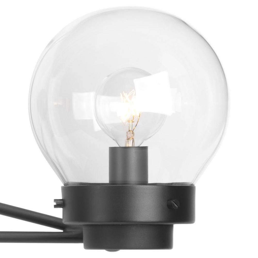 Matte Black 2-Light Bath Vanity Fixture with Clear Globe Shades