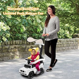 3 in 1 Ride on Push Car Mercedes Benz G350 Stroller Sliding Car with Canopy White