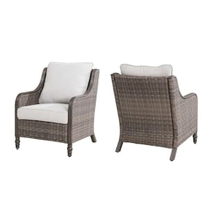 Windsor Brown Wicker Outdoor Patio Lounge Chair with CushionGuard Biscuit Tan Cushions (2-Pack)